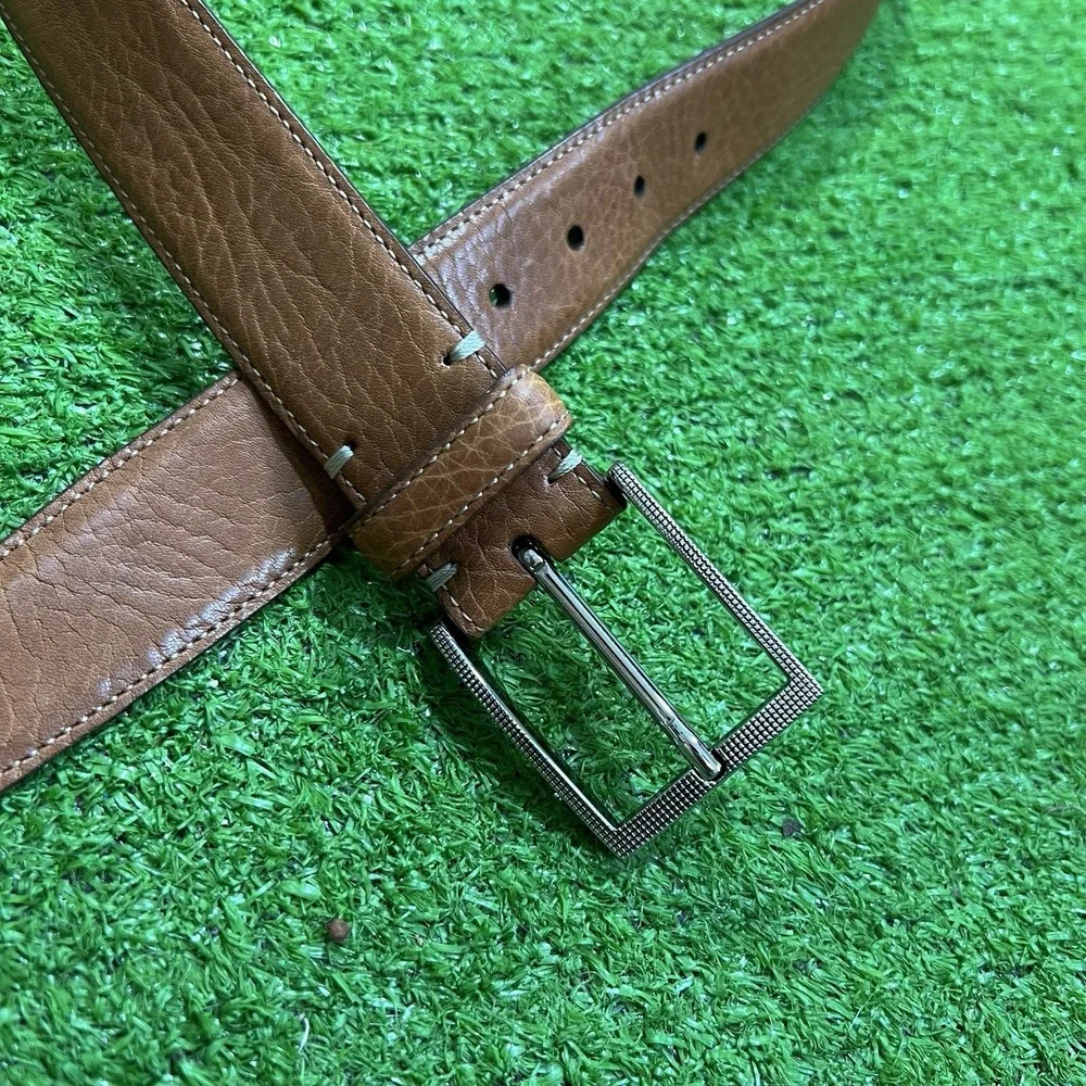 Martin Dingman Royal Bullhide Belt 42 Tan Pebbled Leather Silver Buckle USA Made